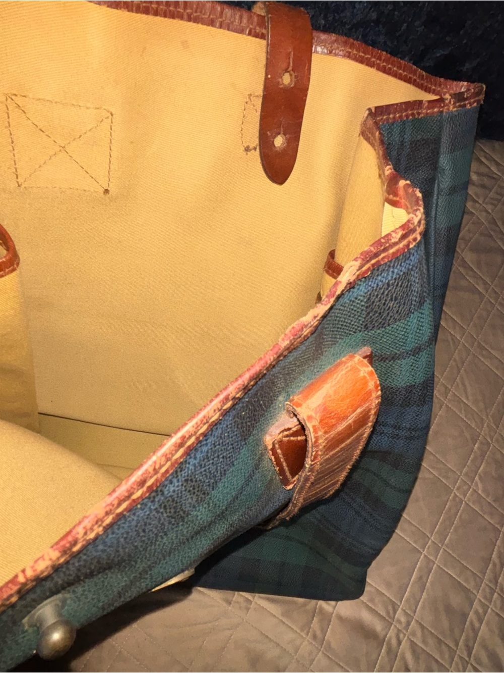 Polo by Ralph Lauren Blackwatch Plaid Tote Bag with Brown Leather Trim - Picture 4 of 7